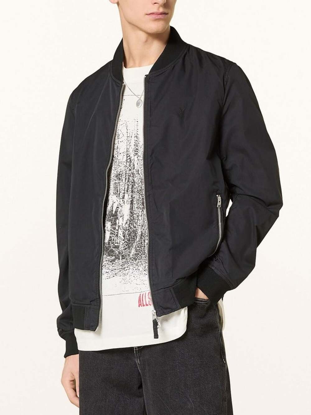 AllSaints Bassett Bomber Jacke SIZE L Black Ruched Back Lightweight Pockets NWOT